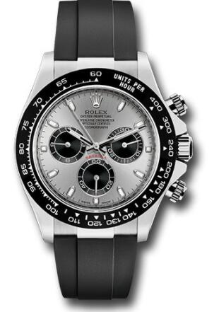 Replica Rolex White Gold Cosmograph Daytona 40 Watch 116519LN Steel Index Dial Black Oysterflex Strap